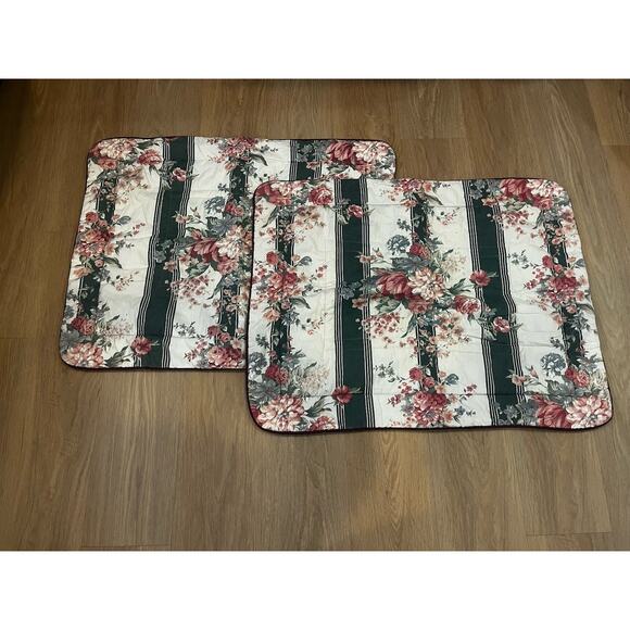 Pair Vintage Croscill Granada Quilted Pillow Shams Standard Roses Stripe Green - Picture 2 of 7